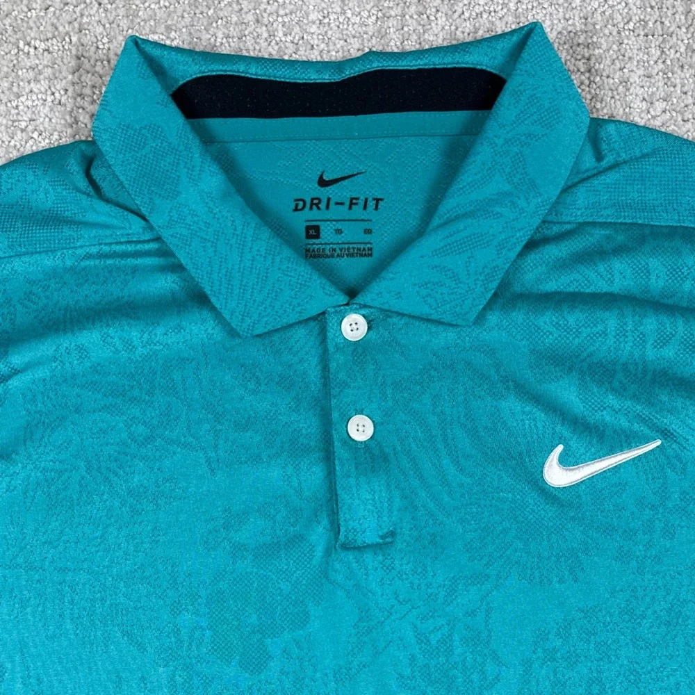 Nike Dri-Fit Mens XL Teal Floral Jacquard Performance Golf Polo Shirt